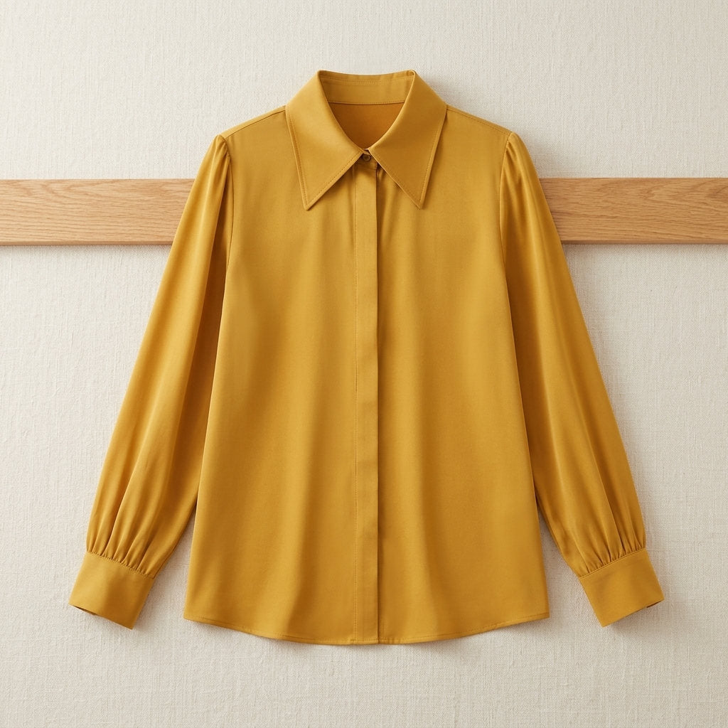 Chemise classique en soie de mûrier 19 momme – coloris Moutarde – StudioSoie