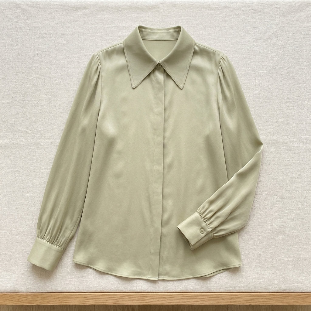 Chemise classique en soie de mûrier 19 momme – coloris Vert Sauge – StudioSoie