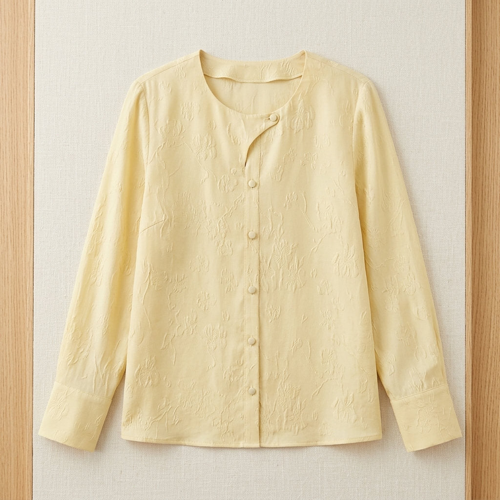 Chemise en jacquard de soie de mûrier – coloris Jaune Vanille – StudioSoie