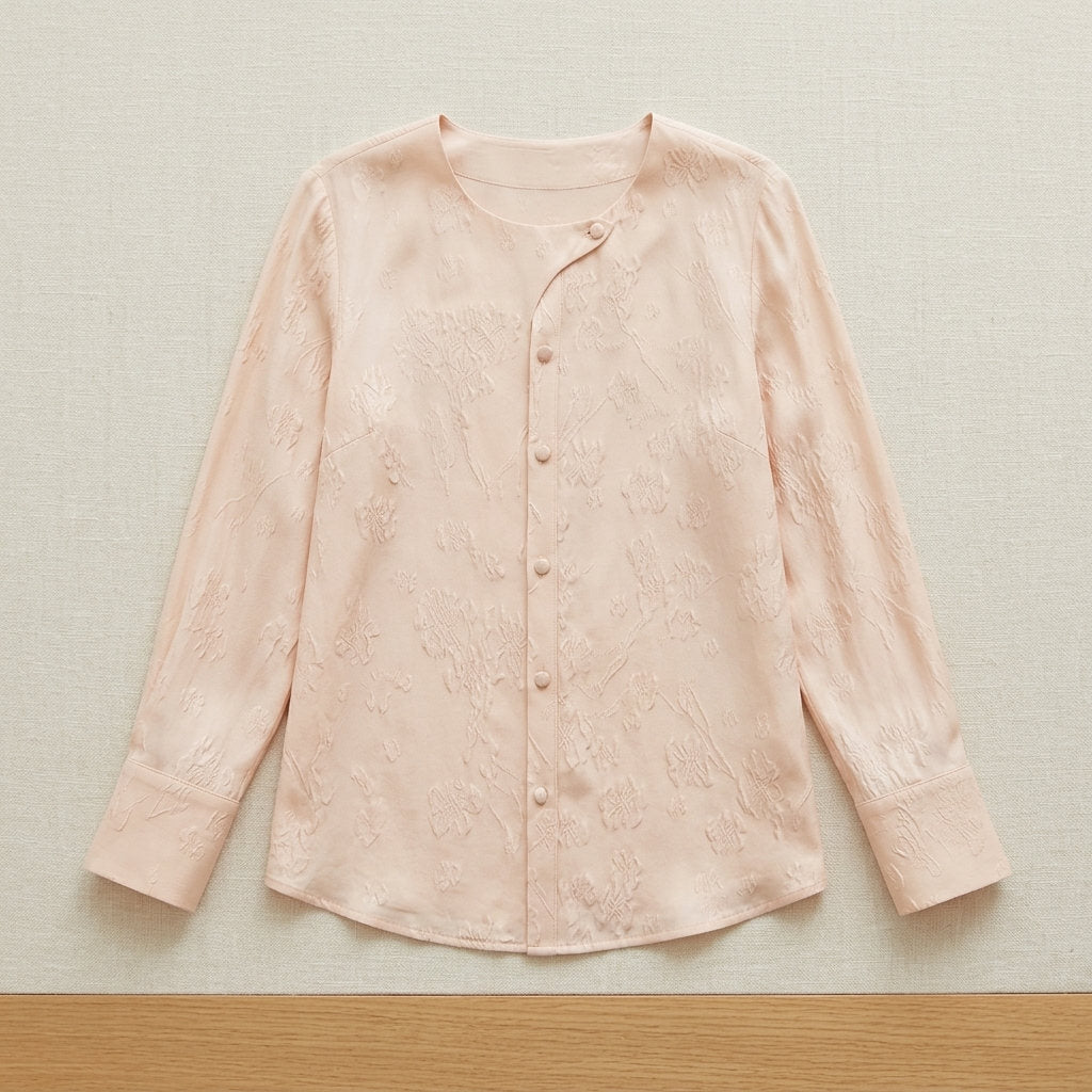 Chemise en jacquard de soie de mûrier – coloris Rose Abricot – StudioSoie