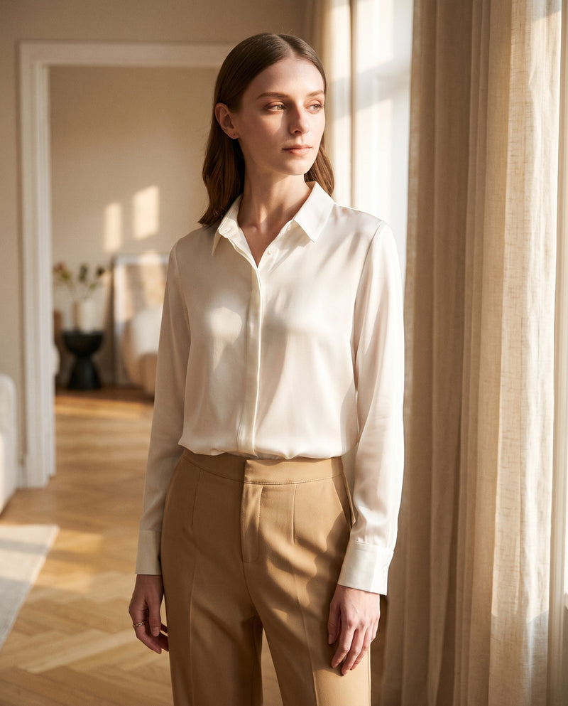 Chemise en Soie de Mûrier 6A - Col Classique Manches Longues Femme