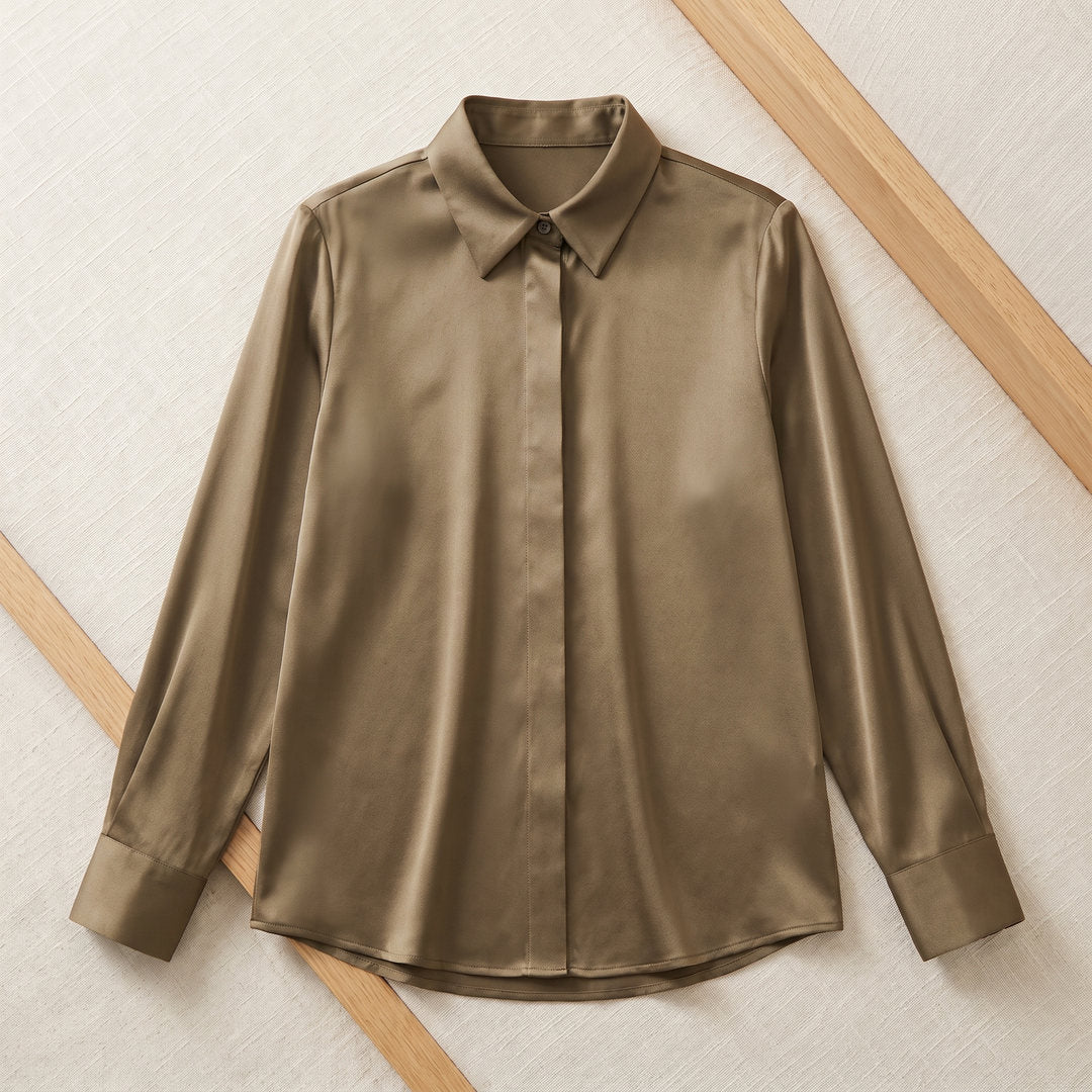 Chemise en soie de mûrier 6A – Vert Kaki