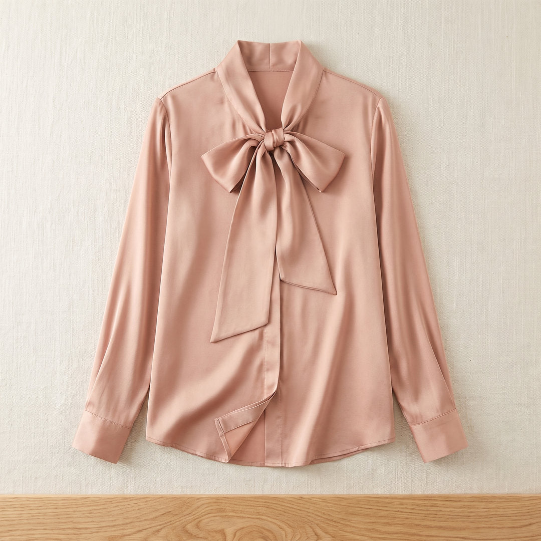 Chemisier lavallière en soie de mûrier – Rose Nude