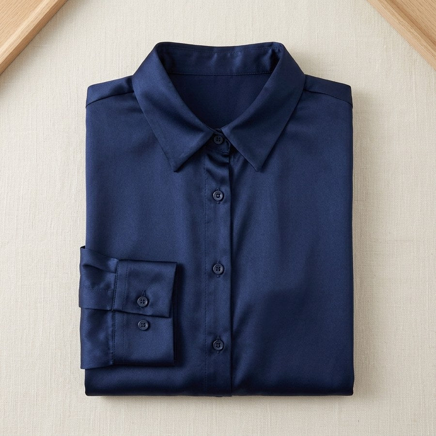 Chemisier en soie de mûrier 93% manches longues femme - coloris Bleu Profond | StudioSoie