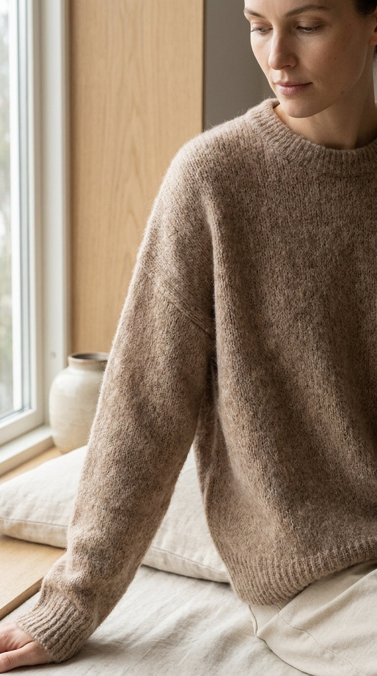 Détail encolure et épaule du pull en alpaga - StudioSoie