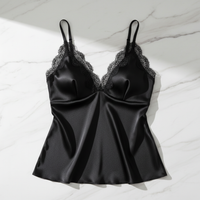 Premium Silketopp - V-hals med Blonder og Innebygd BH - Vårnyhet 2026Birdtree, Dame 19MM 93 % Silke 7 % Spandex Topp med Innebygd BH, Ensfarget Blonder V-hals, 2026 Vår Nyhet T61510JF