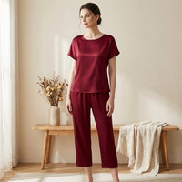 Ensemble Pyjama en Soie de Mûrier 19 Momme - Haut Manches Courtes & Pantalon Capri Femme - StudioSoie