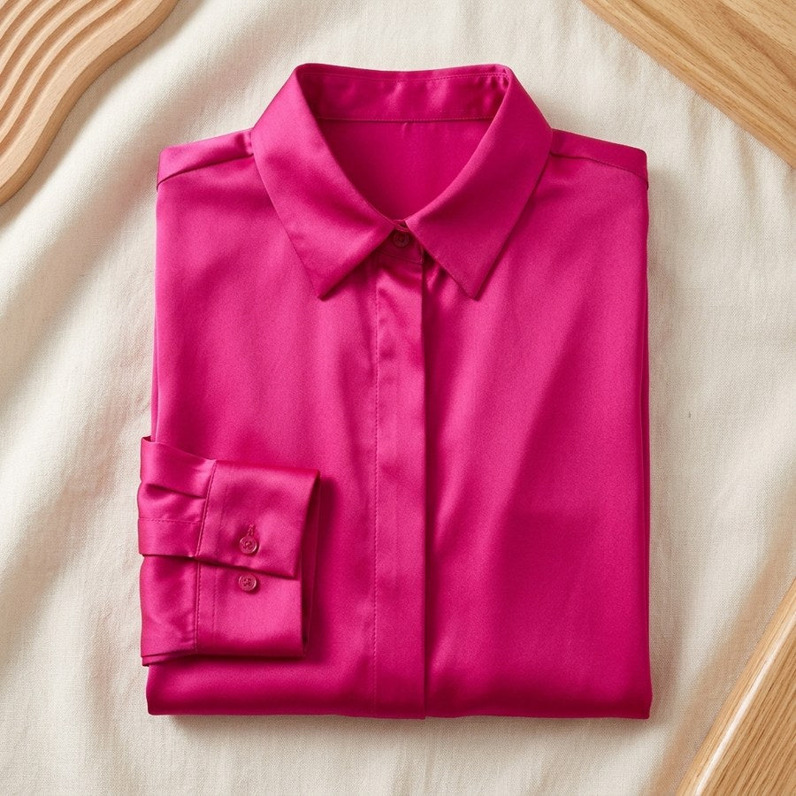 Chemisier en soie de mûrier 93% manches longues femme - coloris Fuchsia | StudioSoie