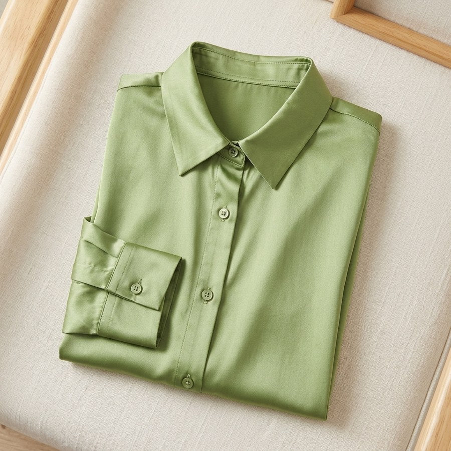Chemisier en soie de mûrier 93% manches longues femme - coloris Vert Clair | StudioSoie