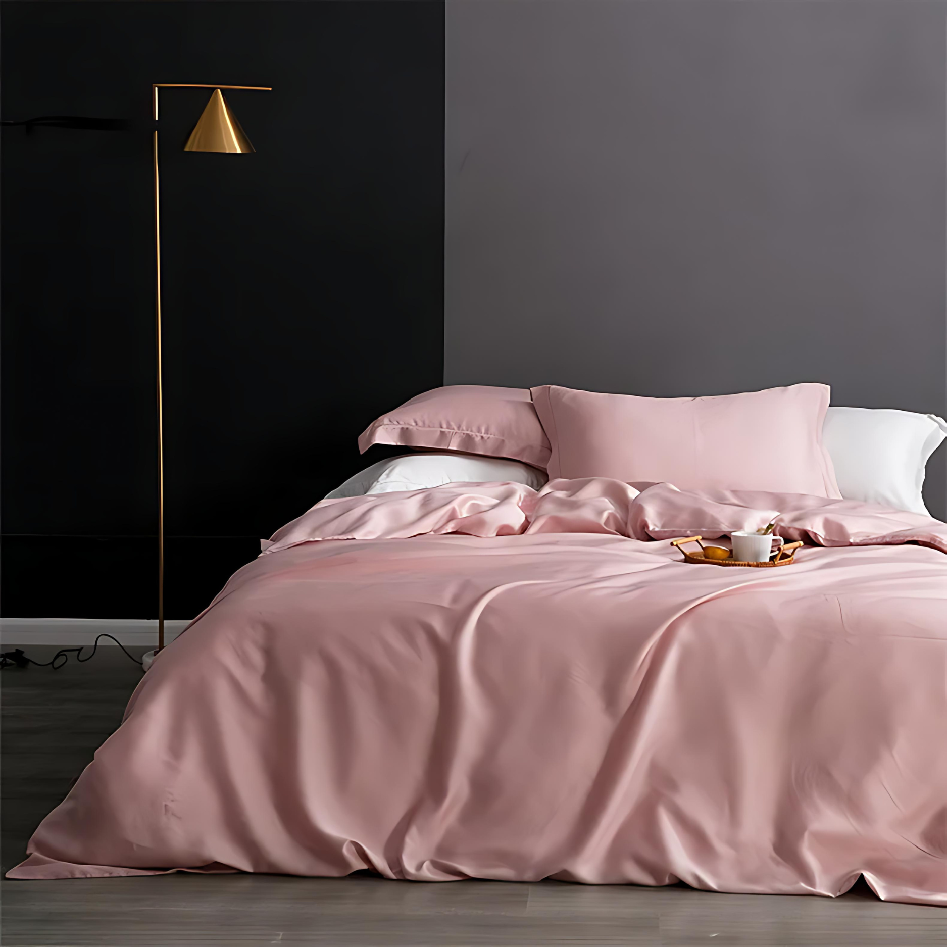 Drap Plat En Soie Glacée 230x250cm - Doux, Respirant, Pour L'été, Avec Taies D'oreiller