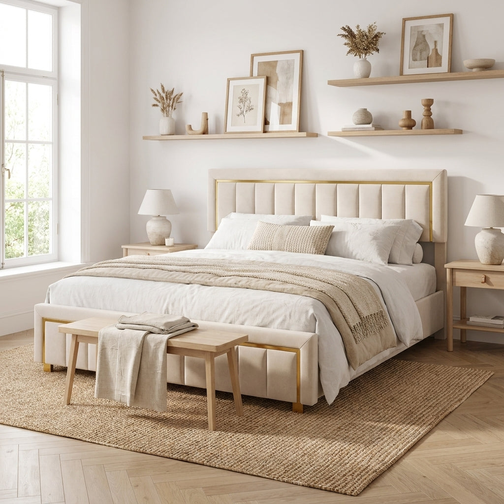 Lit double velours Beige StudioSoie