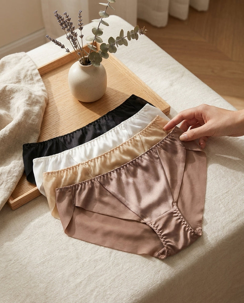 Lot de 3 Culottes en Soie de Mûrier - Sans Couture Respirantes Femme 100% Soie Naturelle - StudioSoie