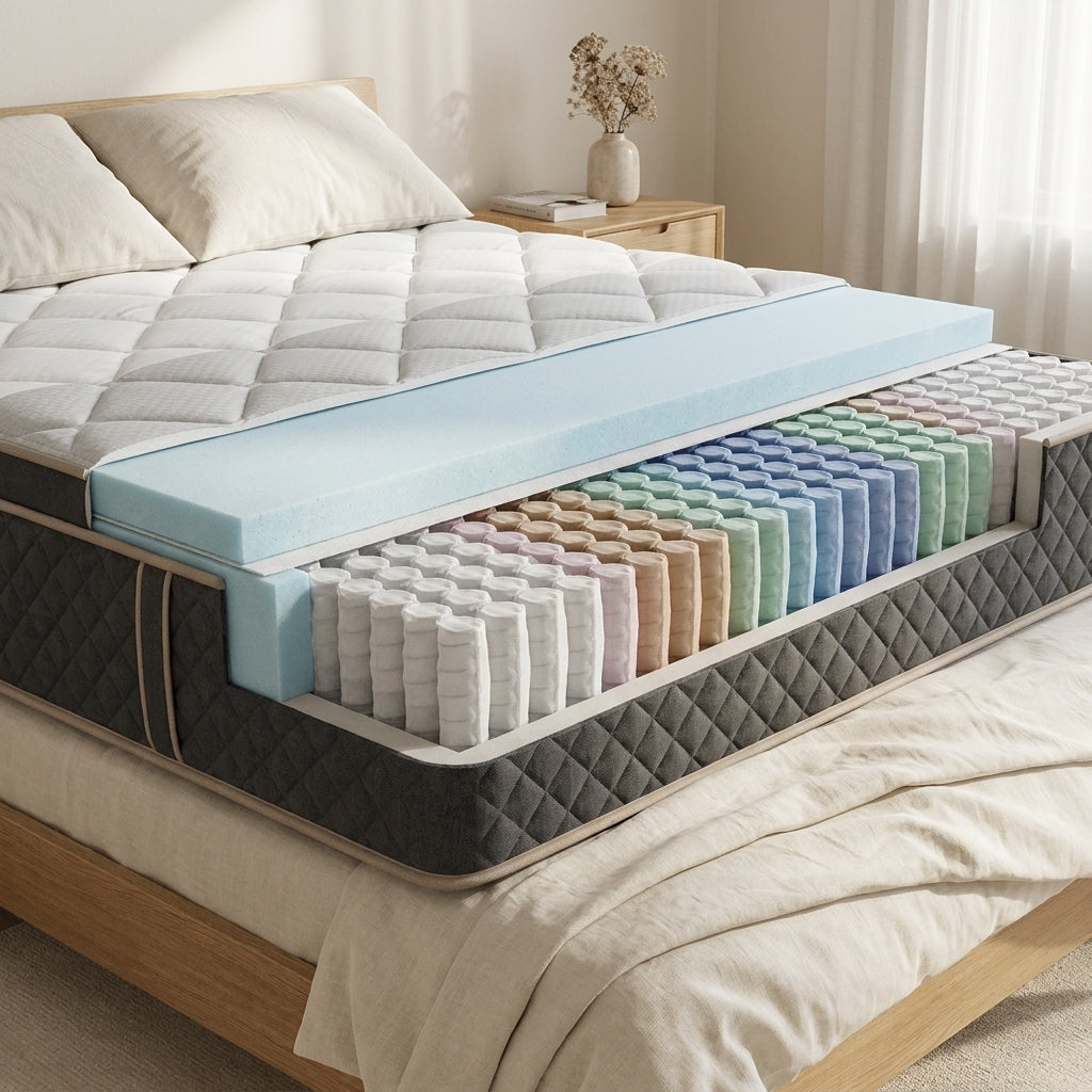 Coupe du matelas : ressorts ensachés 7 zones et mousse à la diatomée - StudioSoie