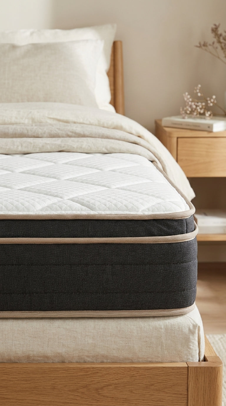 Profil du matelas 25 cm : dessus matelassé et bordure anthracite