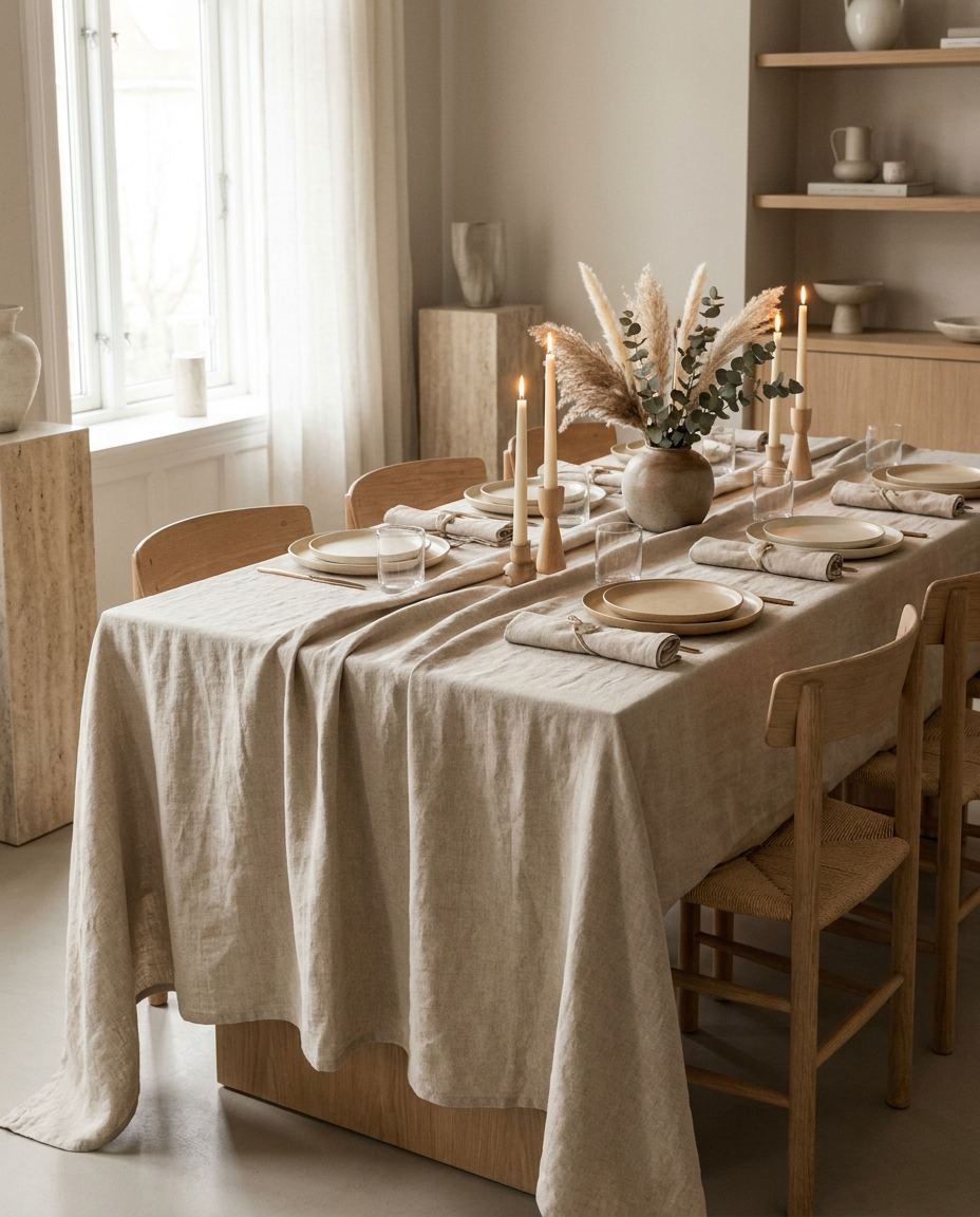 Nappe de Table en Lin 100% dressée sur table - StudioSoie