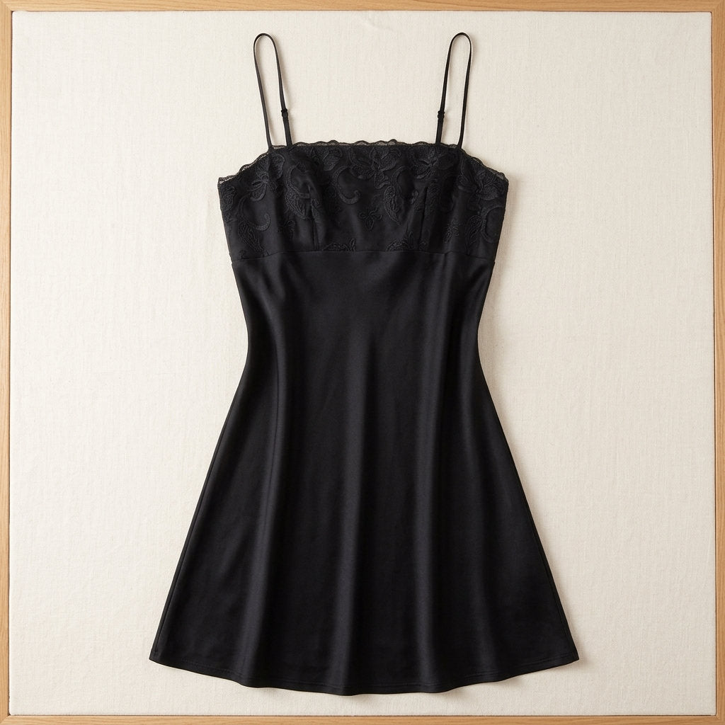 Nuisette en soie de mûrier à dentelle – coloris Noir – StudioSoie