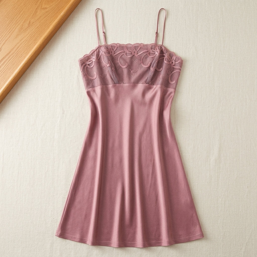 Nuisette en soie de mûrier à dentelle – coloris Vieux Rose – StudioSoie