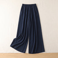 Pantalon large en soie de mûrier – Bleu Marine
