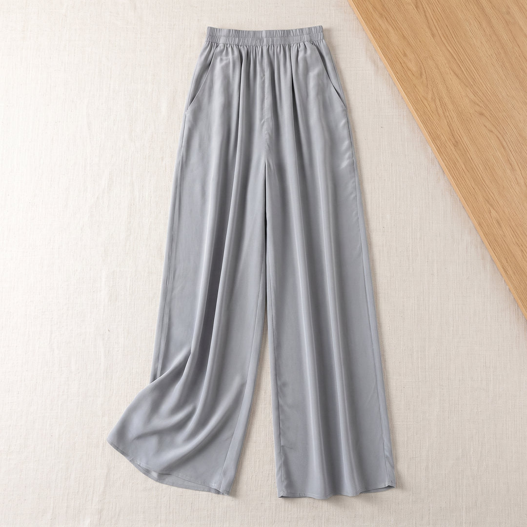 Pantalon large en soie de mûrier – Gris Perle