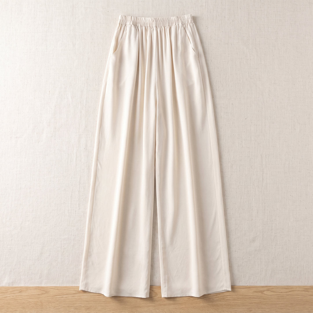 Pantalon large en soie de mûrier – Ivoire