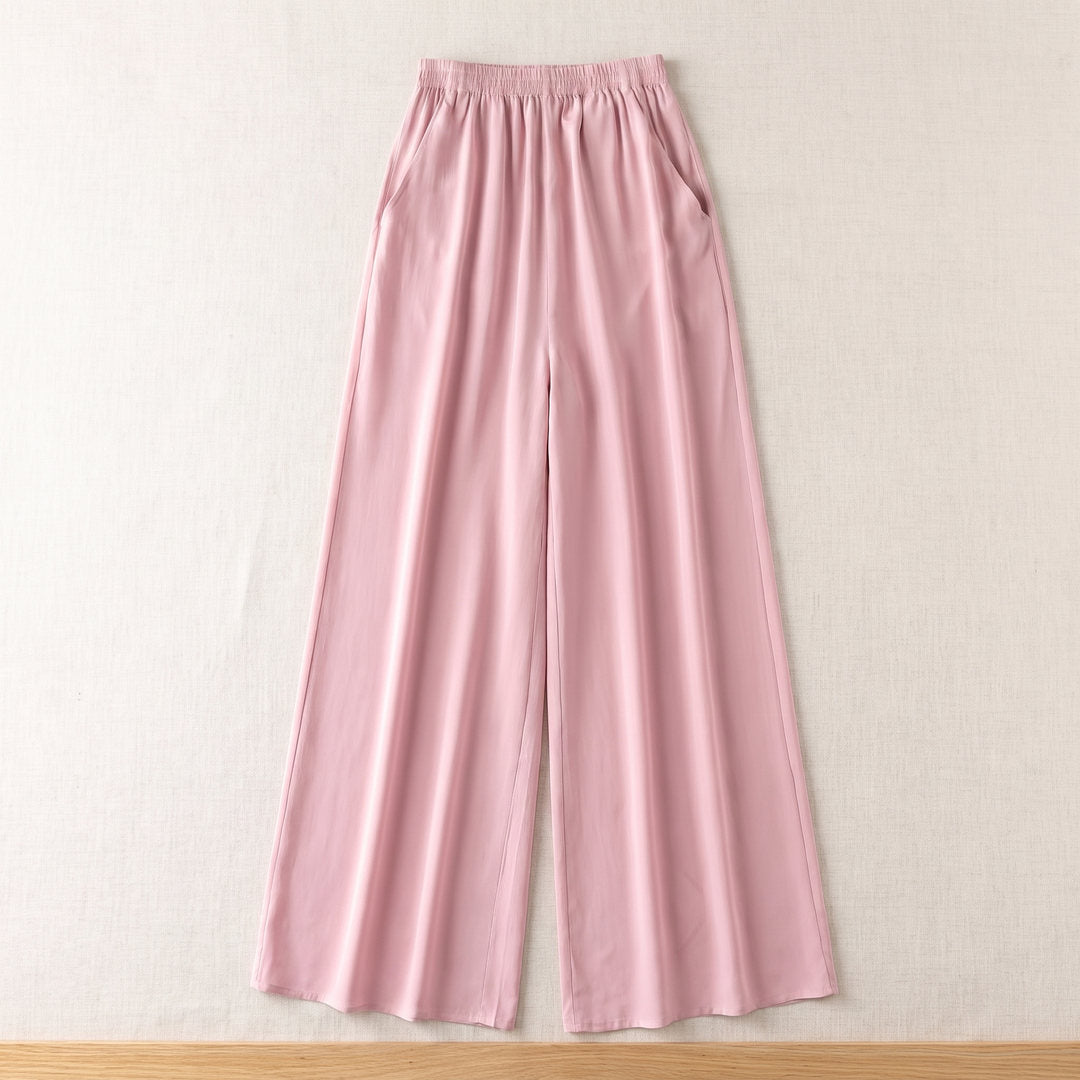 Pantalon large en soie de mûrier – Rose Poudré