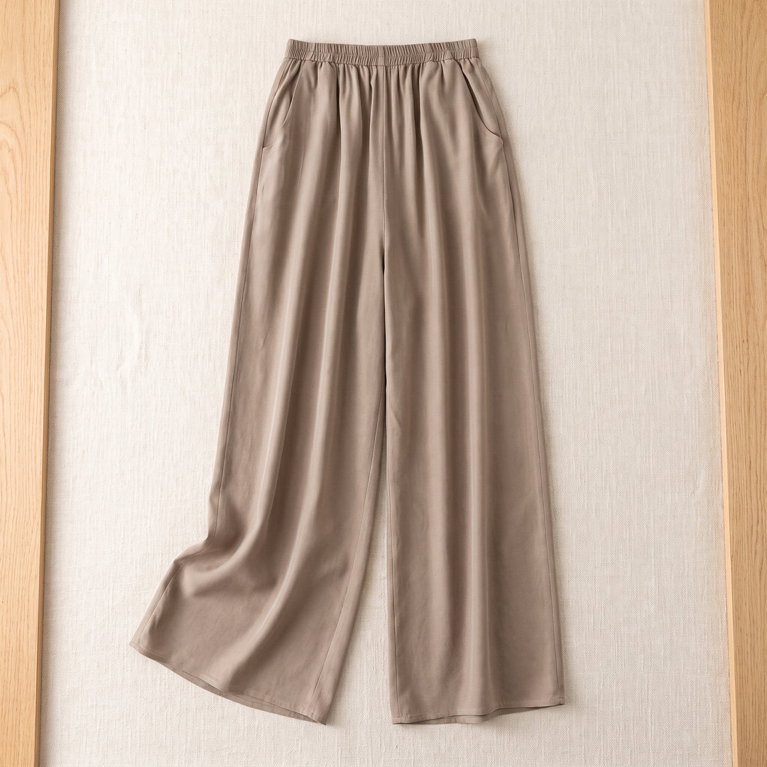 Pantalon large en soie de mûrier – Taupe