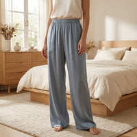 Pantalon en soie de mûrier taille haute, coupe fluide bleu - StudioSoie