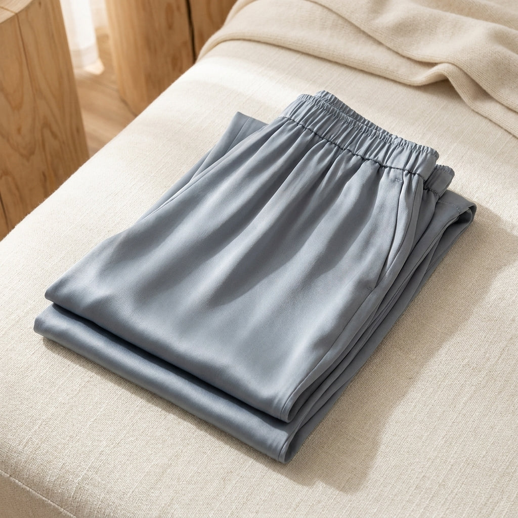 Pantalon en soie de mûrier coloris bleu - StudioSoie