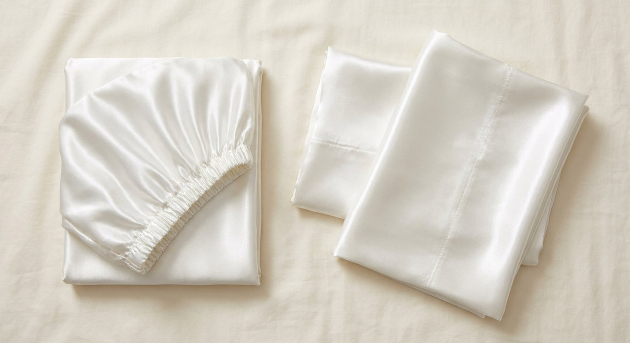 Parure de lit 3 pièces en satin glossy blanc - StudioSoie