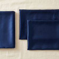 Parure de lit 3 pièces en satin glossy bleu marine - StudioSoie