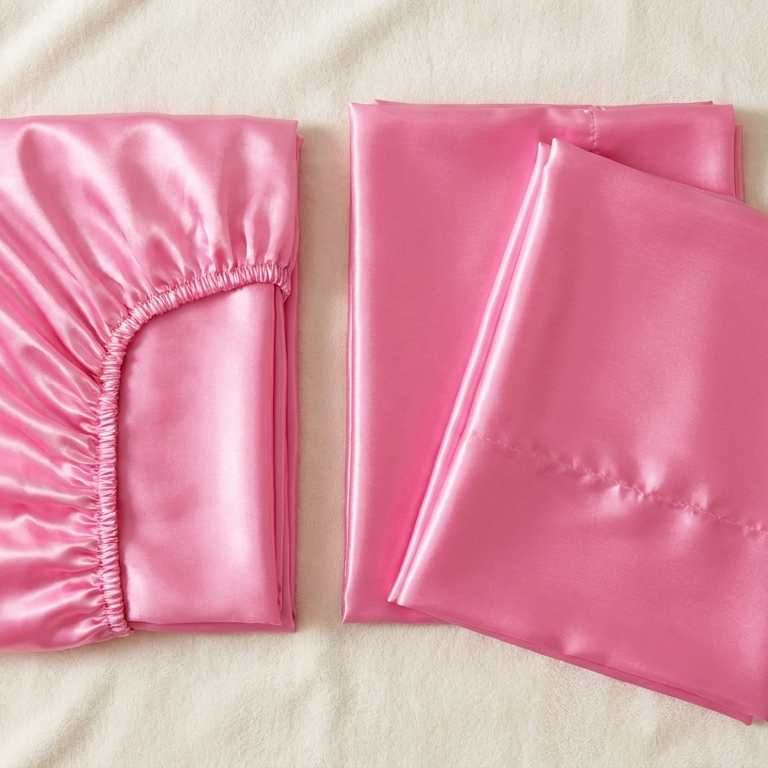 Parure de lit 3 pièces en satin glossy rose vif - StudioSoie