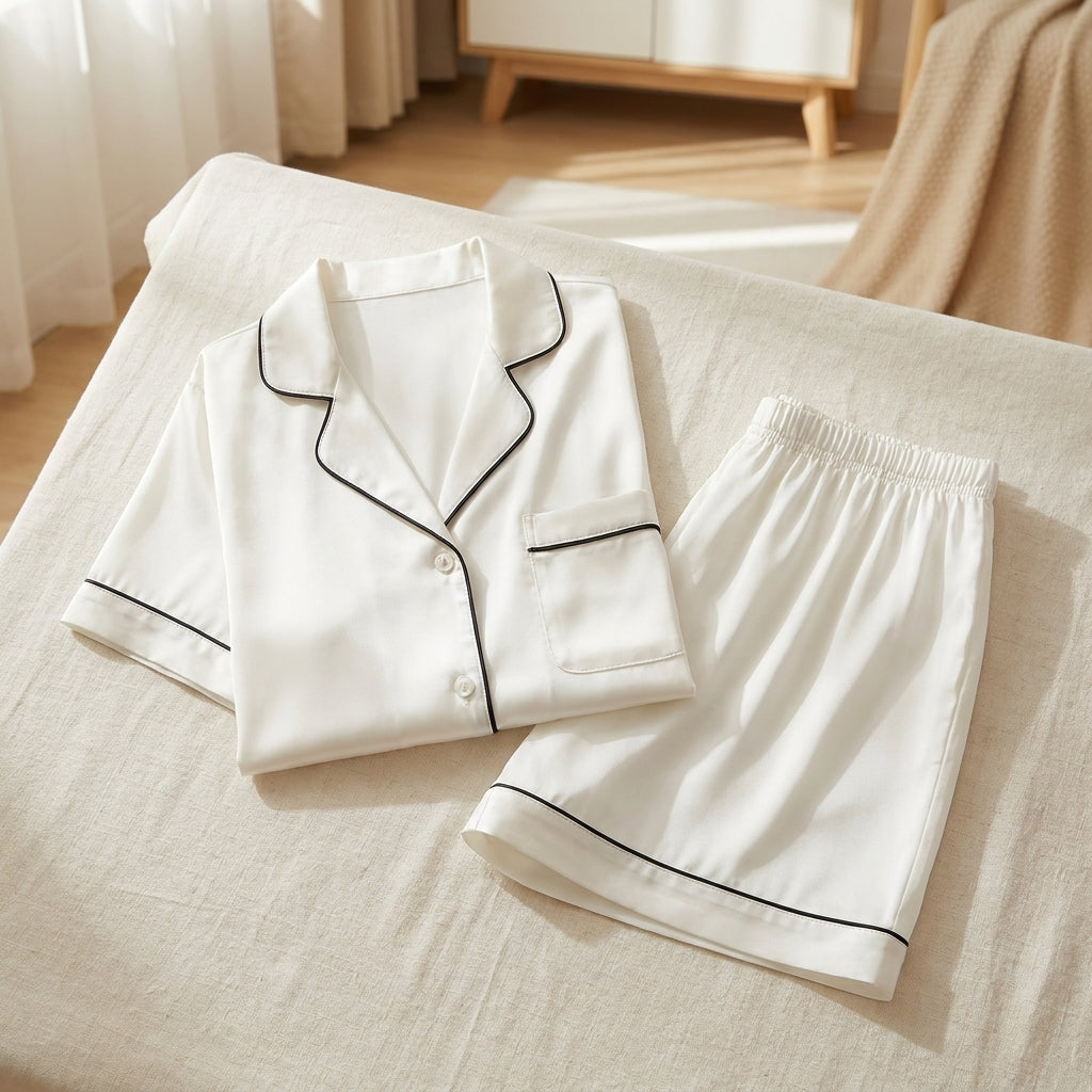 Pyjama en Soie de Mûrier 100% – Top Manches Courtes & Short, Femme - StudioSoie