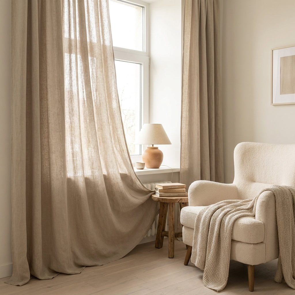 Rideau en Lin Lavé 100% – Tamisant, Tons Naturels - StudioSoie