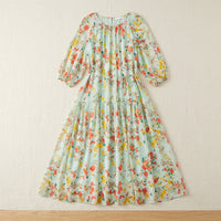 Robe longue en georgette de soie imprimée – coloris Jardin Vert – StudioSoie