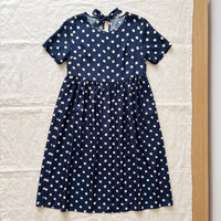Robe longue en soie de mûrier – Marine à Pois