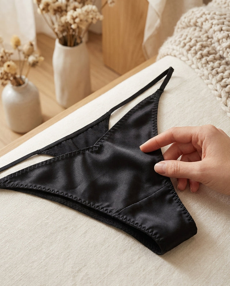 String en Soie de Mûrier - Tanga Sexy Transparent Femme 100% Soie Naturelle - StudioSoie