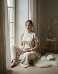 قميص تي شيرت من حرير التوت 100% - ياقة دائرية وأكمام قصيرة