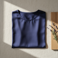 قميص تي شيرت من حرير التوت 100% - ياقة دائرية وأكمام قصيرة