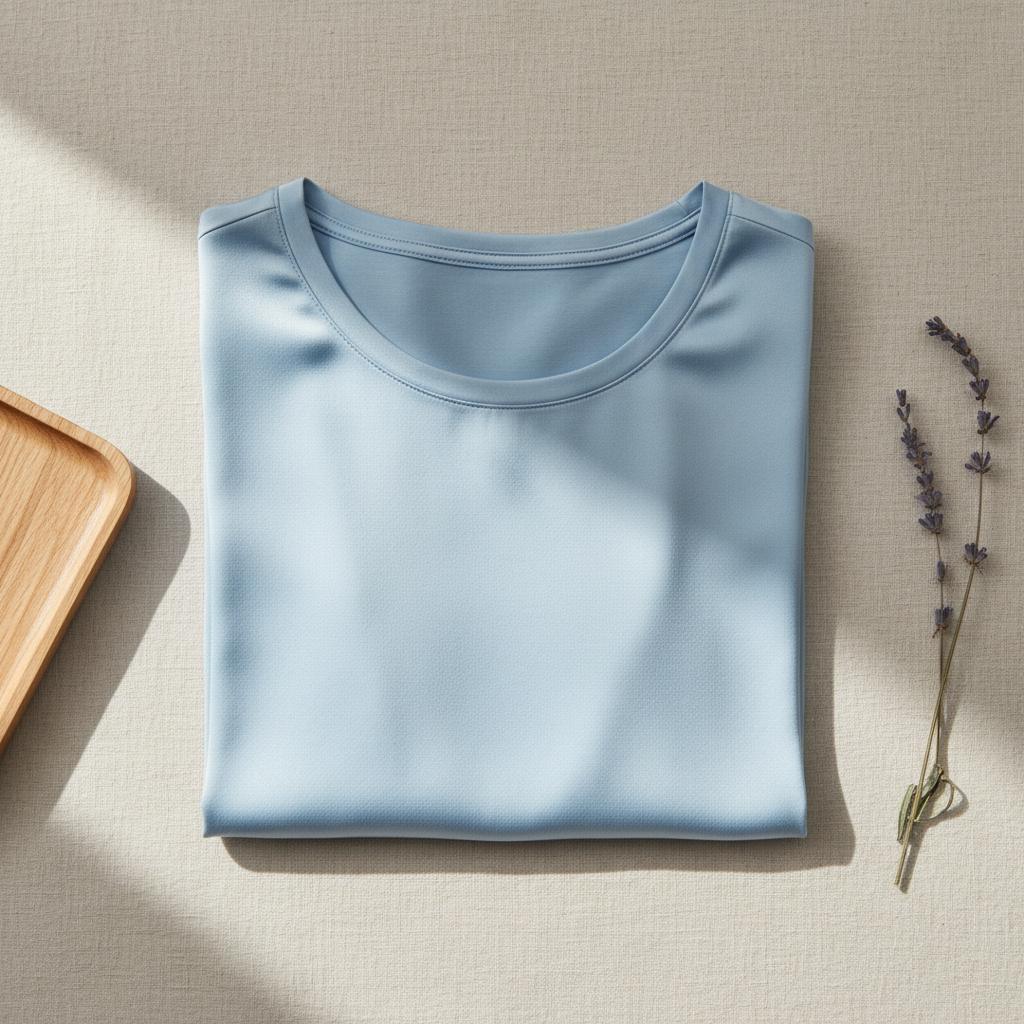 قميص تي شيرت من حرير التوت 100% - ياقة دائرية وأكمام قصيرة