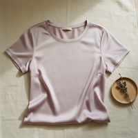 قميص تي شيرت من حرير التوت 100% - ياقة دائرية وأكمام قصيرة