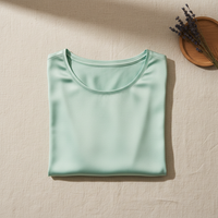 قميص تي شيرت من حرير التوت 100% - ياقة دائرية وأكمام قصيرة