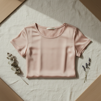 قميص تي شيرت من حرير التوت 100% - ياقة دائرية وأكمام قصيرة