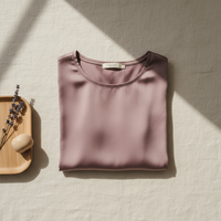 قميص تي شيرت من حرير التوت 100% - ياقة دائرية وأكمام قصيرة