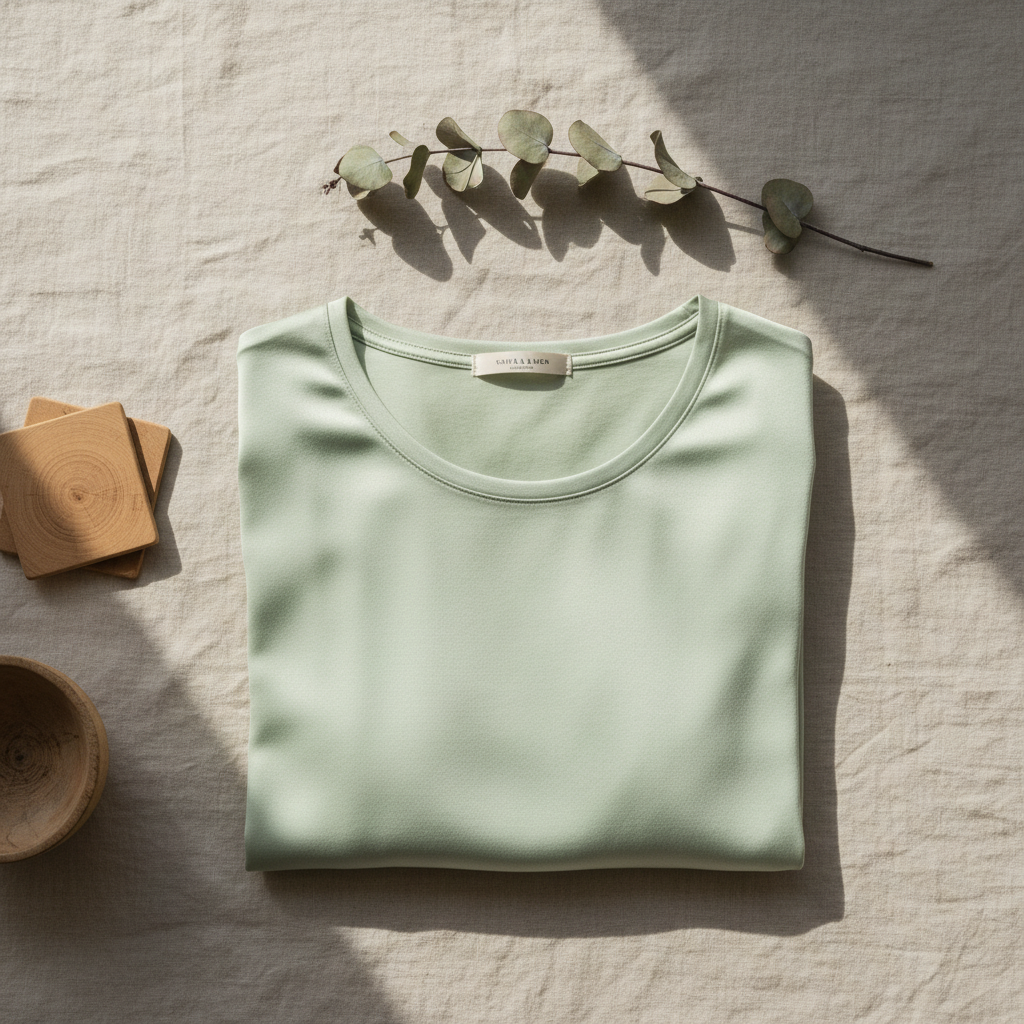 قميص تي شيرت من حرير التوت 100% - ياقة دائرية وأكمام قصيرة