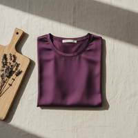 قميص تي شيرت من حرير التوت 100% - ياقة دائرية وأكمام قصيرة