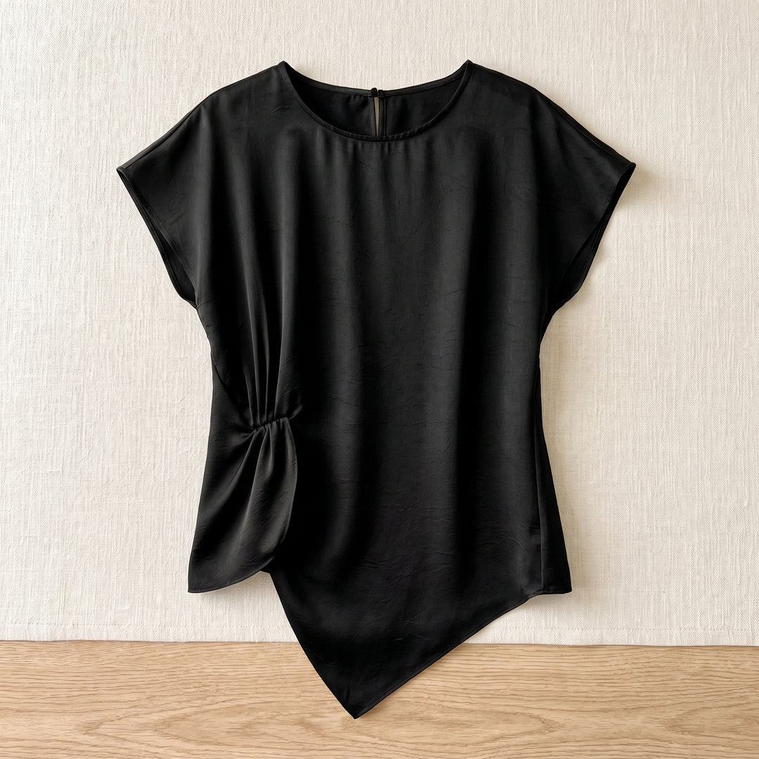 Top plissé en soie de mûrier – Noir