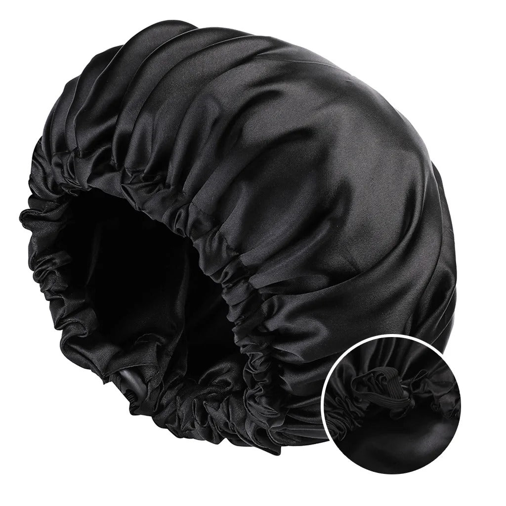 Bonnet en Satin - StudioSoie -  Noir