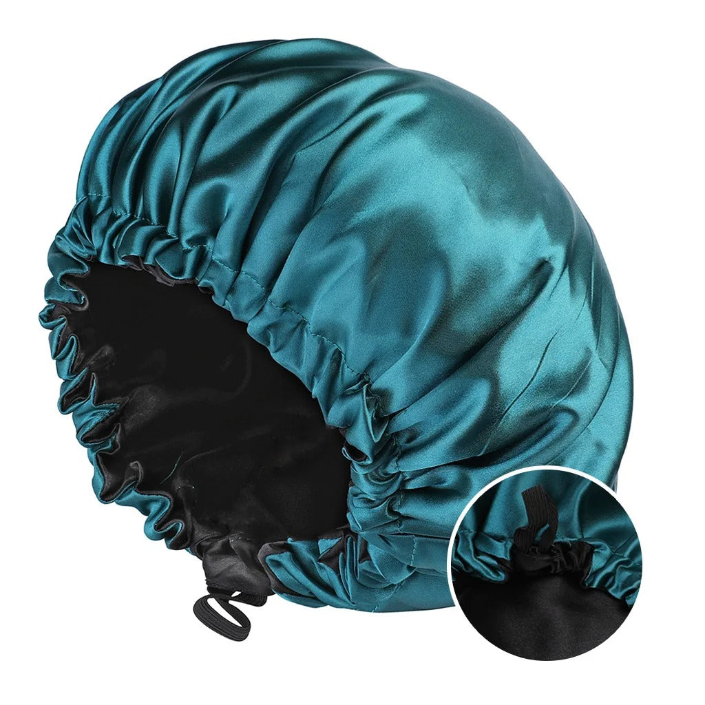 Bonnet en Satin - StudioSoie -  Bleu Lagon