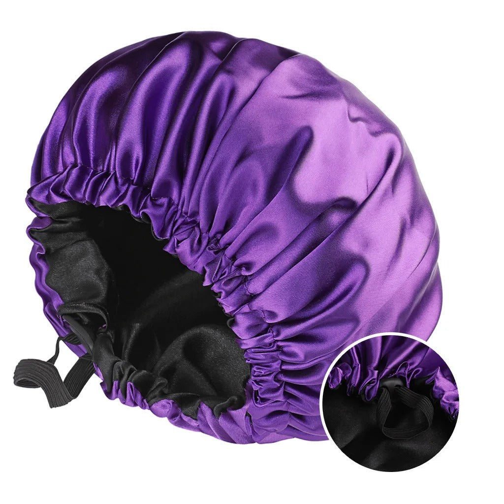 Bonnet en Satin - StudioSoie -  Violet / Noir